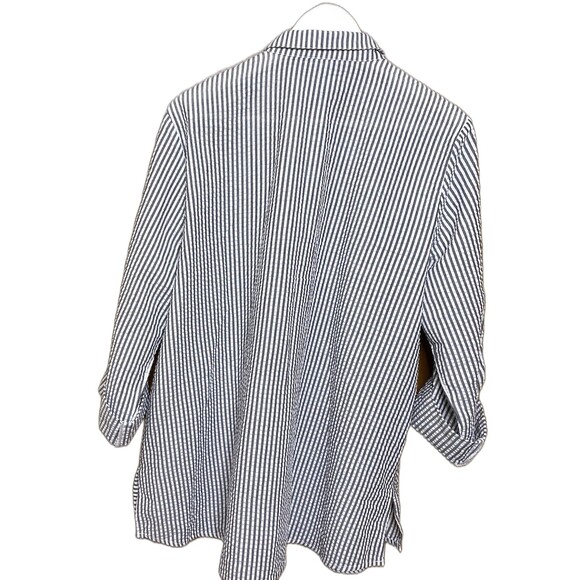 ALI MILES Striped Button Down Tunic Shirt Toggle Sleeves Womens L White Gray - Picture 4 of 9